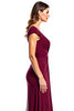 Load image into Gallery viewer, Burgundy V-Neck Ruched Long Mother of the Bride Dress with Slit