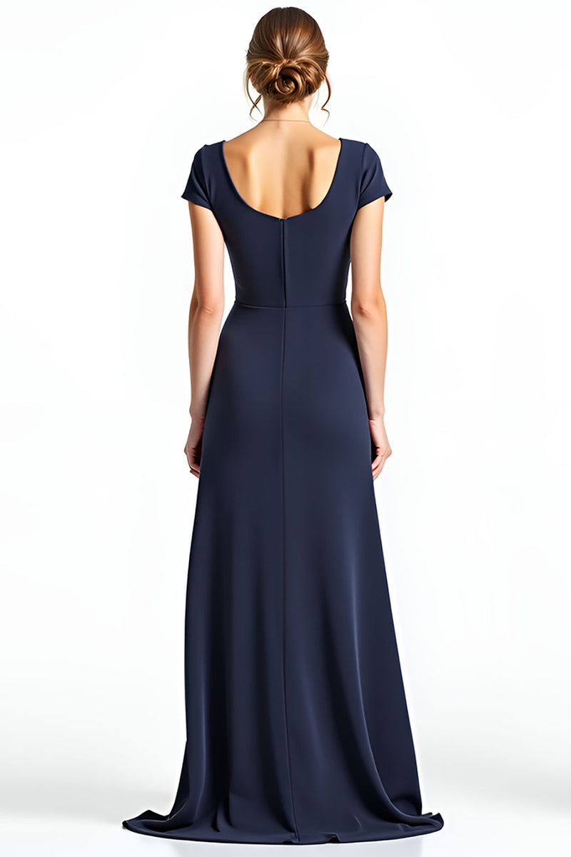 Load image into Gallery viewer, Navy Square Neck Long Mother of the Bride Dress with Bowknot