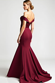 Burgundy Mermaid Off the Shoulder Long Mother of the Bride Dress with Sequins