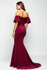 Load image into Gallery viewer, Burgundy Mermaid Off the Shoulder Long Mother of the Bride Dress with Ruffles