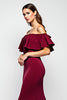 Load image into Gallery viewer, Burgundy Mermaid Off the Shoulder Long Mother of the Bride Dress with Ruffles