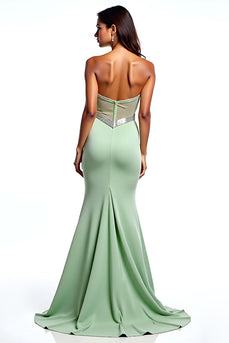 Sheath Dusty Sage Square Neck Long Prom Dress with Slit