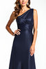 Load image into Gallery viewer, Navy One Shoulder Satin Long Mother of the Bride Dress