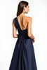 Load image into Gallery viewer, Navy One Shoulder Satin Long Mother of the Bride Dress