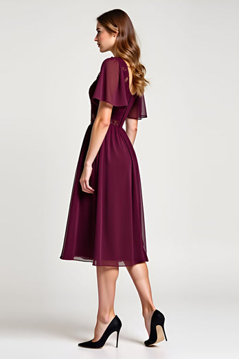 Cabernet Round Neck Embroideried Midi Length Mother of the Bride Dress