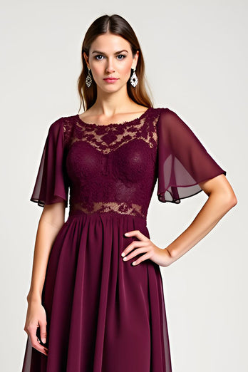 Cabernet Round Neck Embroideried Midi Length Mother of the Bride Dress