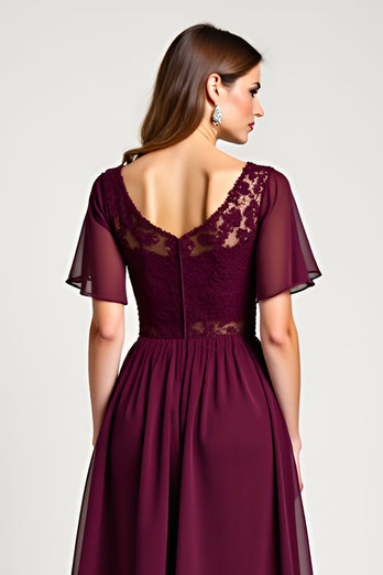 Cabernet Round Neck Embroideried Midi Length Mother of the Bride Dress