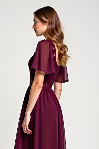 Cabernet Round Neck Embroideried Midi Length Mother of the Bride Dress