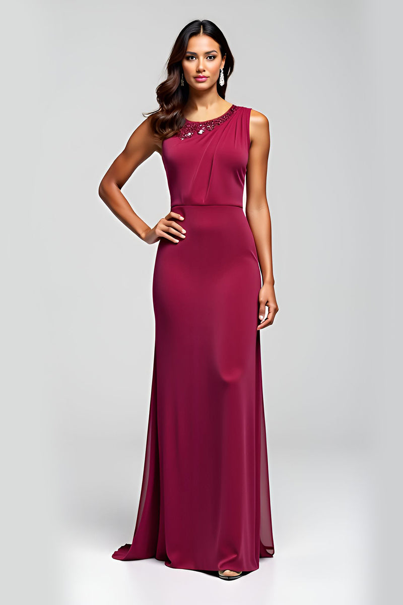 Load image into Gallery viewer, Burgundy Sheath Beaded Long Mother of the Bride Dress