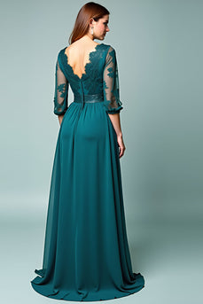 Peacock Sheath Embroideried Long Mother of the Bride Dress with Long Sleeves