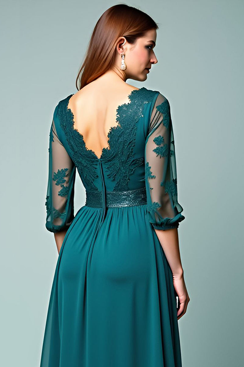 Load image into Gallery viewer, Peacock Sheath Embroideried Long Mother of the Bride Dress with Long Sleeves