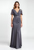 Load image into Gallery viewer, Steel Grey Sheath Beaded Long Mother of the Bride Dress with Short Sleeves