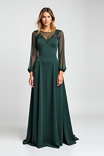 Pine Sheath Illusion Neck Mother of the Bride Dress with Long Sleeves