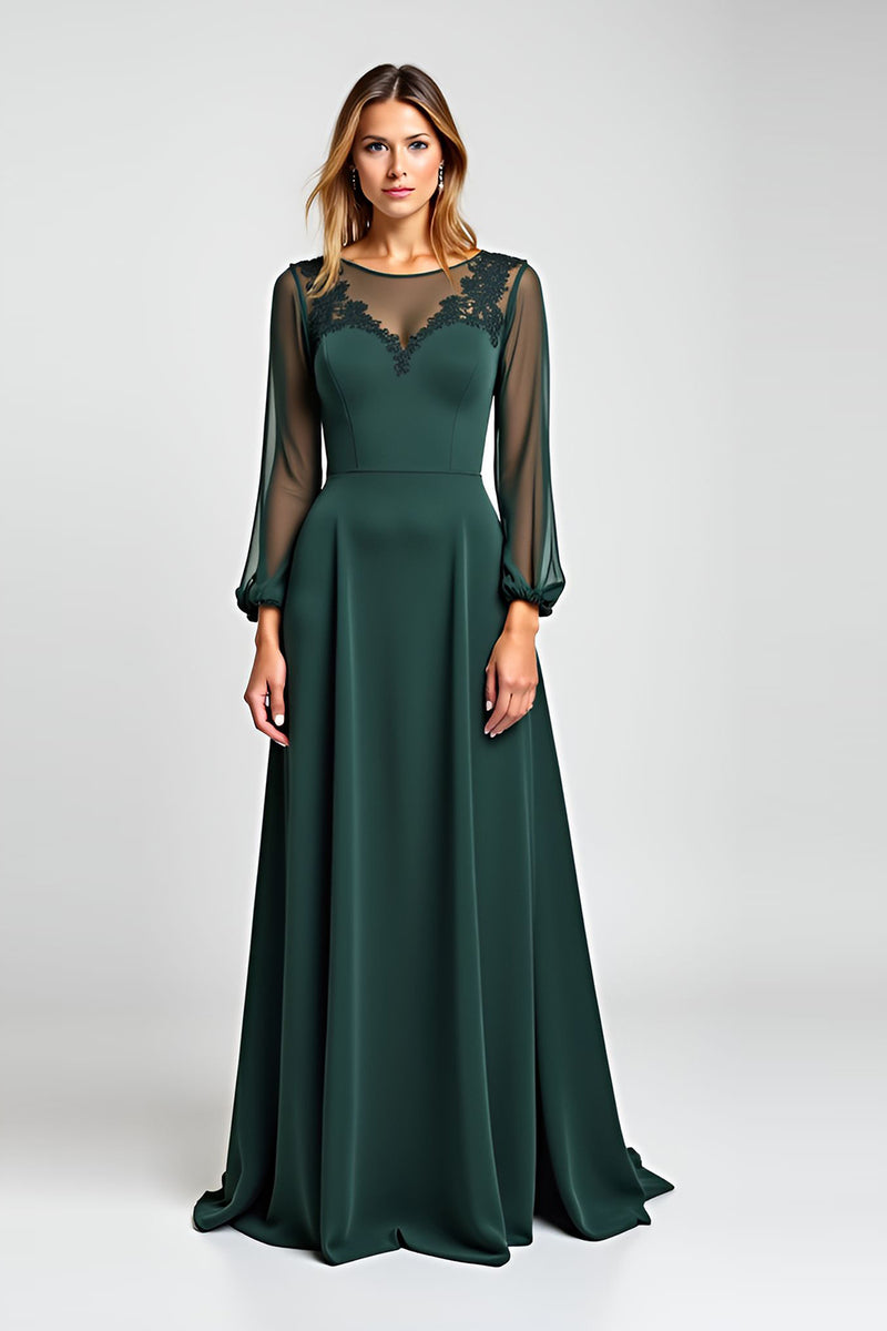 Load image into Gallery viewer, Pine Sheath Illusion Neck Mother of the Bride Dress with Long Sleeves