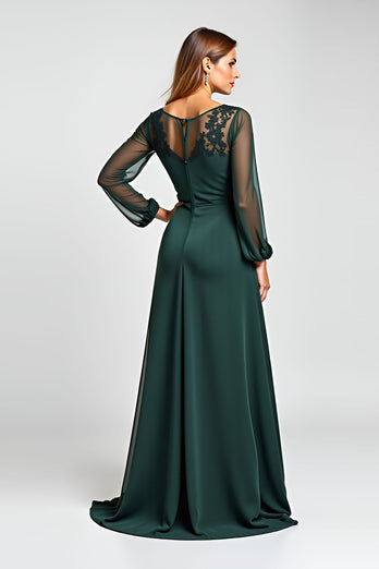 Pine Sheath Illusion Neck Mother of the Bride Dress with Long Sleeves