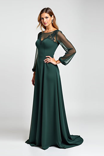 Pine Sheath Illusion Neck Mother of the Bride Dress with Long Sleeves