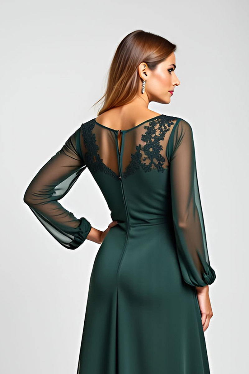 Load image into Gallery viewer, Pine Sheath Illusion Neck Mother of the Bride Dress with Long Sleeves