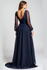 Load image into Gallery viewer, Navy A Line V-Neck Long Sleeves Mother of the Bride Dress with Appliques