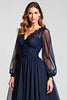 Load image into Gallery viewer, Navy A Line V-Neck Long Sleeves Mother of the Bride Dress with Appliques