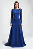 Load image into Gallery viewer, Royal Blue Satin Long Sleeves Mother of the Bride Dress with Flowers