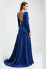 Load image into Gallery viewer, Royal Blue Satin Long Sleeves Mother of the Bride Dress with Flowers