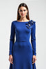 Load image into Gallery viewer, Royal Blue Satin Long Sleeves Mother of the Bride Dress with Flowers