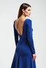 Load image into Gallery viewer, Royal Blue Satin Long Sleeves Mother of the Bride Dress with Flowers