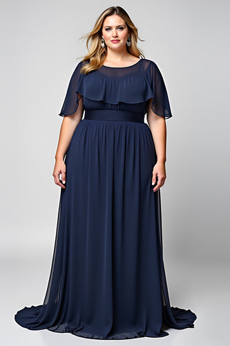 Navy A Line Maxi Chiffon Long Mother of the Bride Dress