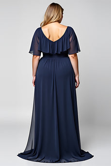 Navy A Line Maxi Chiffon Long Mother of the Bride Dress