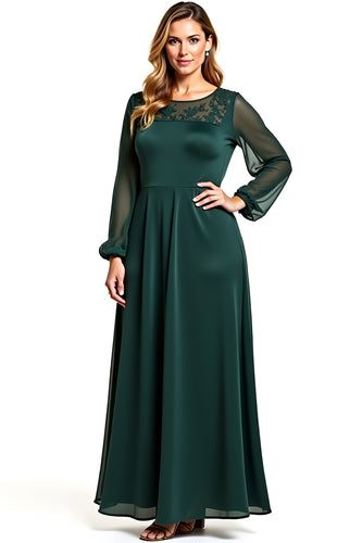 Pine A Line Long Sleeves Backless Mother of the Bride Dress with Lace