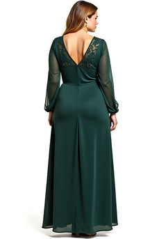 Pine A Line Long Sleeves Backless Mother of the Bride Dress with Lace