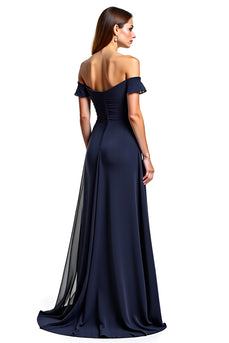 Navy A Line Sweetheart Long Chiffon Mother of the Bride Dress