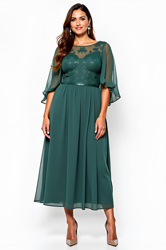 Dark Green A Line Chiffon Maxi Mother of the Bride Dress with Sequins