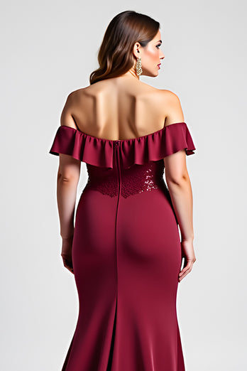 Burgundy Mermaid Sweetheart Long Mother of the Bride Dress