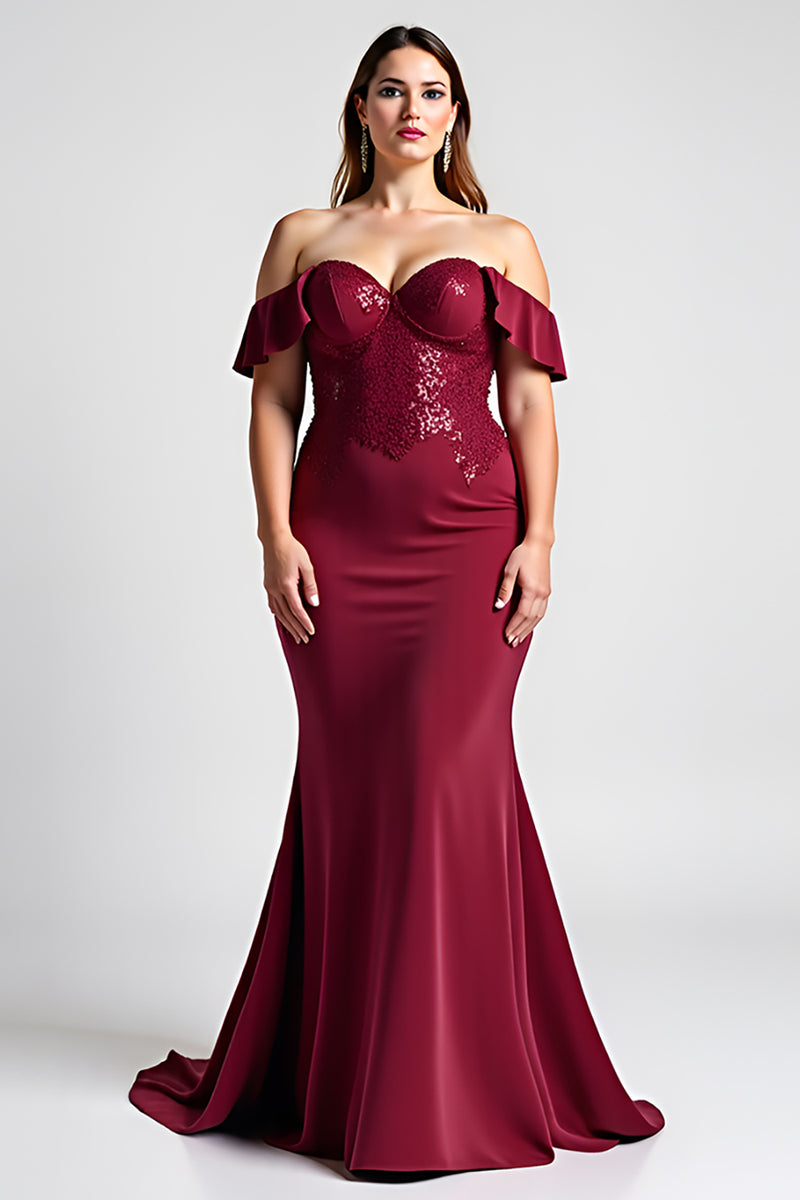 Load image into Gallery viewer, Burgundy Mermaid Sweetheart Long Mother of the Bride Dress