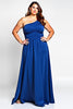 Load image into Gallery viewer, Royal Blue A Line One Shoulder Long Backless Mother of the Bride Dress