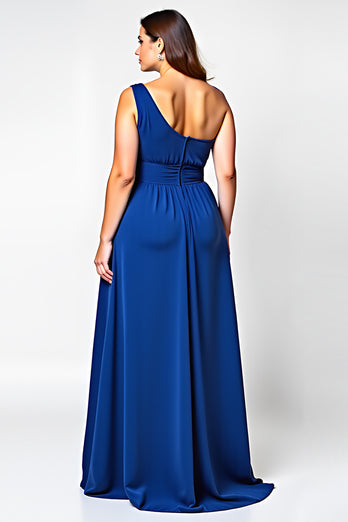 Royal Blue A Line One Shoulder Long Backless Mother of the Bride Dress