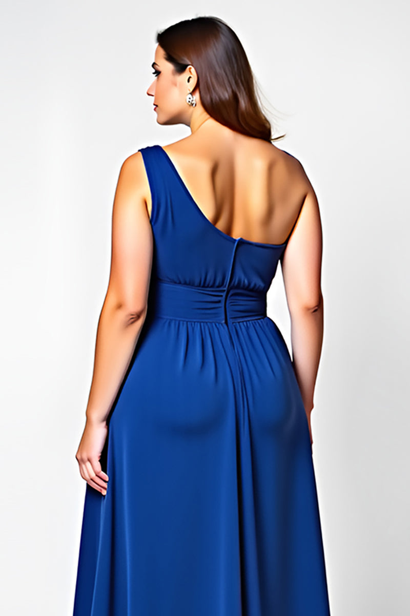 Load image into Gallery viewer, Royal Blue A Line One Shoulder Long Backless Mother of the Bride Dress