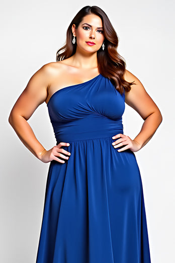 Royal Blue A Line One Shoulder Long Backless Mother of the Bride Dress