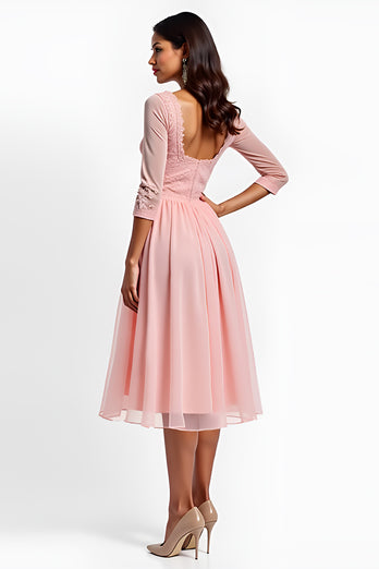 Blush Pink A Line V-Neck Long Mother of the Bride Dress with Sleeves