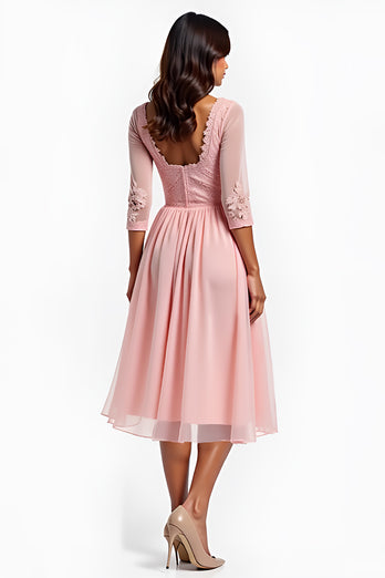 Blush Pink A Line V-Neck Long Mother of the Bride Dress with Sleeves