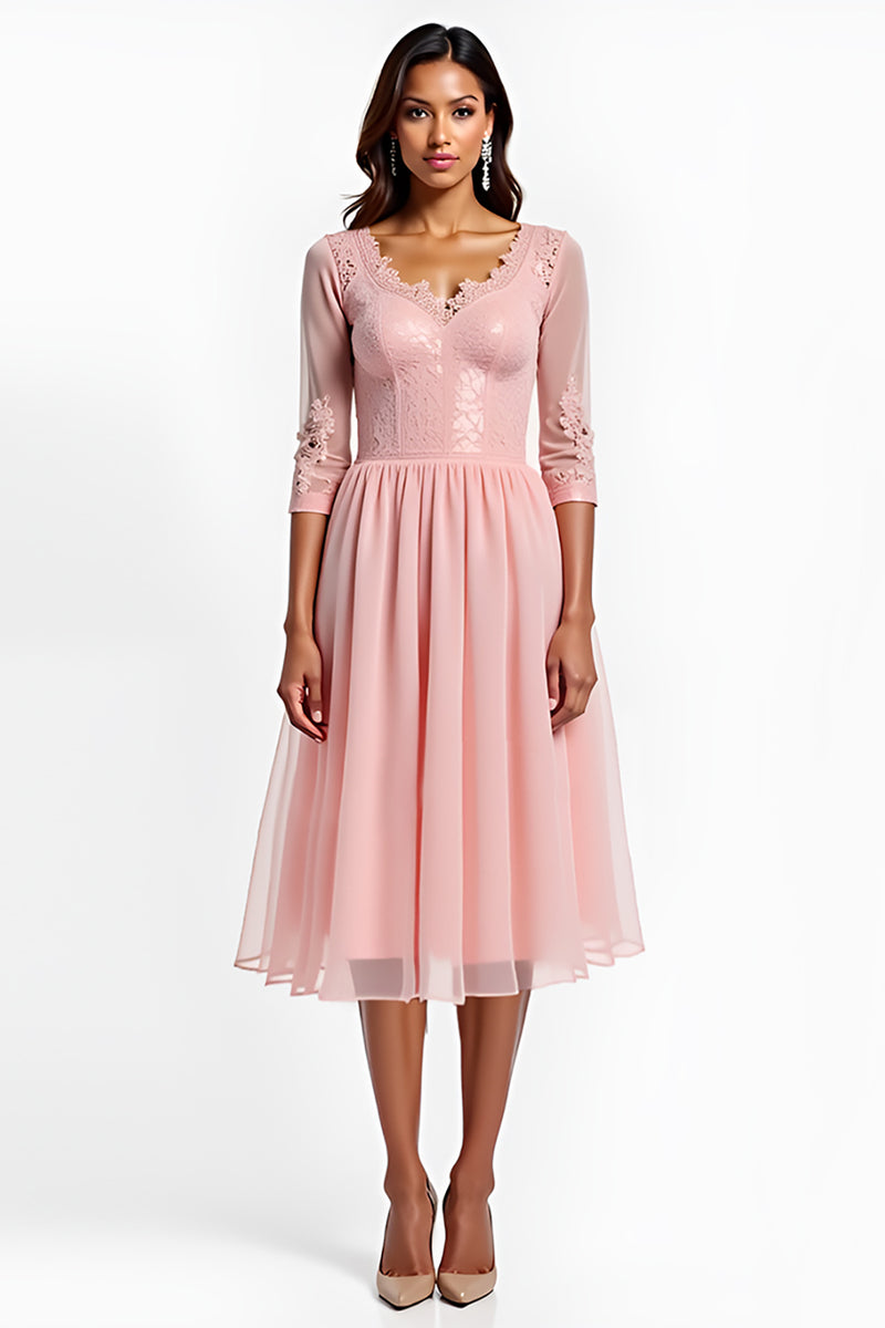 Load image into Gallery viewer, Blush Pink A Line V-Neck Long Mother of the Bride Dress with Sleeves