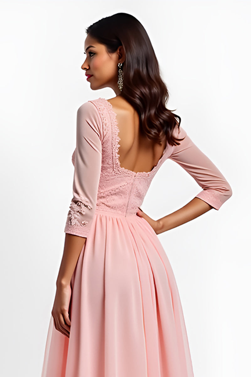 Load image into Gallery viewer, Blush Pink A Line V-Neck Long Mother of the Bride Dress with Sleeves