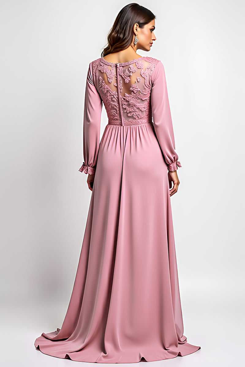 Load image into Gallery viewer, Dusty Rose A Line V-Neck Long Sleeves Mother of the Bride Dress