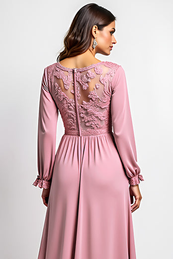 Dusty Rose A Line V-Neck Long Sleeves Mother of the Bride Dress