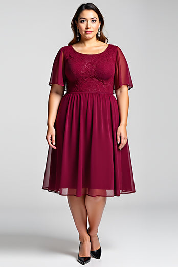 Burgundy A Line Chiffon Long Mother of the Bride Dress with Sleeves