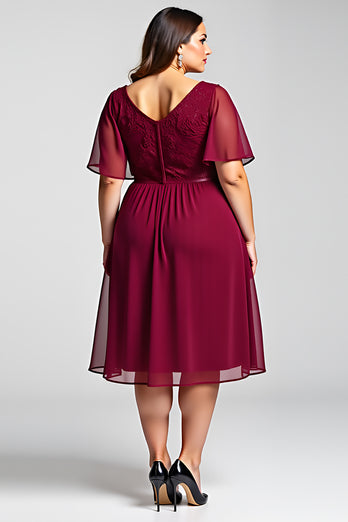 Burgundy A Line Chiffon Long Mother of the Bride Dress with Sleeves