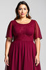 Load image into Gallery viewer, Burgundy A Line Chiffon Long Mother of the Bride Dress with Sleeves