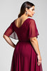 Load image into Gallery viewer, Burgundy A Line Chiffon Long Mother of the Bride Dress with Sleeves