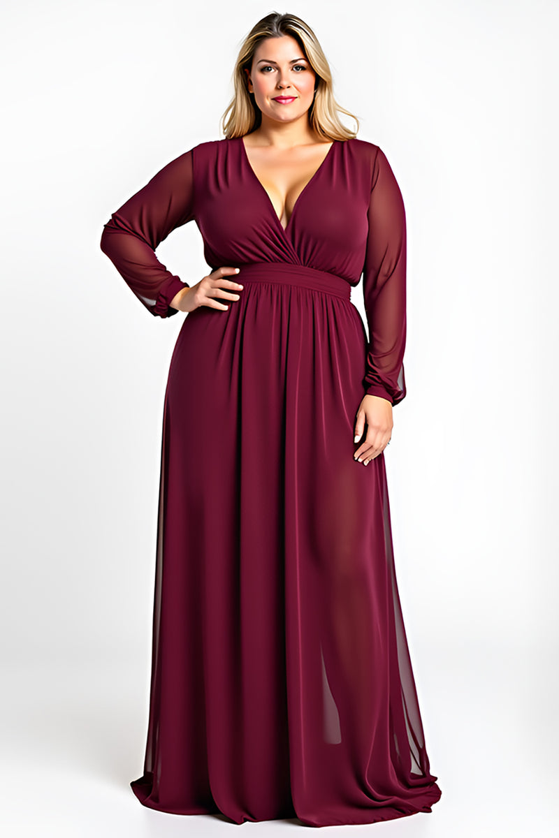 Load image into Gallery viewer, Burgundy A Line Plus Size Long Mother of the Bride Dress with Sleeves